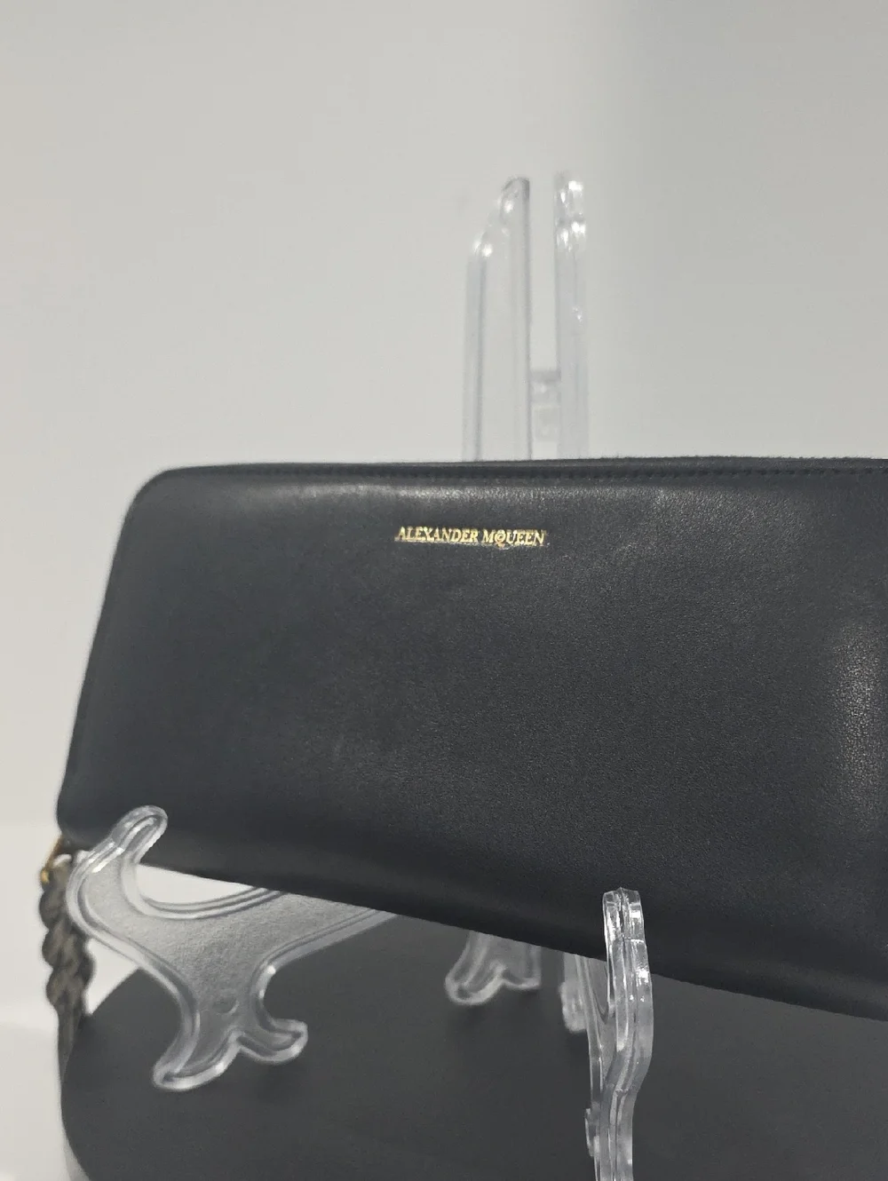 ✅ Alexander McQueen Black + Rock Continental Wallet with Snake-textured Pull